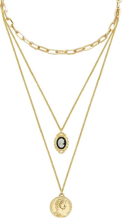 Lulu & Jane Damen Medaillon/Münze Metall-Legierung Acryl gelbgold 60,0 cm Basiskette + 5,0 cm Verlängerung - 292 (Metall-Legierung, 60 - 65 cm)
