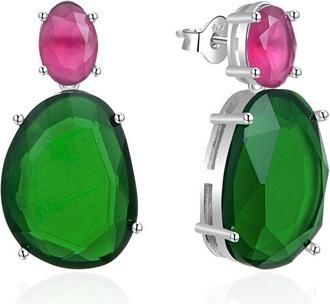 Agato - Silver dangle earrings with colored glass AGT-E015PC