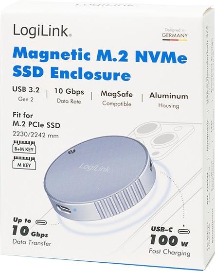Productafbeelding LogiLink Magnetisches USB 3.2 Gen2 SSD-Gehäuse, 100 W PD, MagSafe-kompatibel, Spacegrau (M.2 2230)