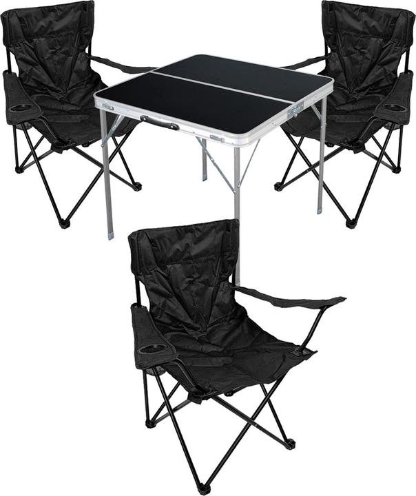 Mojawo 4-teiliges Campingmöbel Set Tisch schwarz + Campingstühle mit Tasche