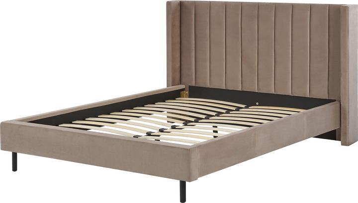 Actual product image Beliani Upholstered Bed Velvet Fabric taupe Slatted Frame 160 x 200 cm VILLETTE (160 x 200 cm)