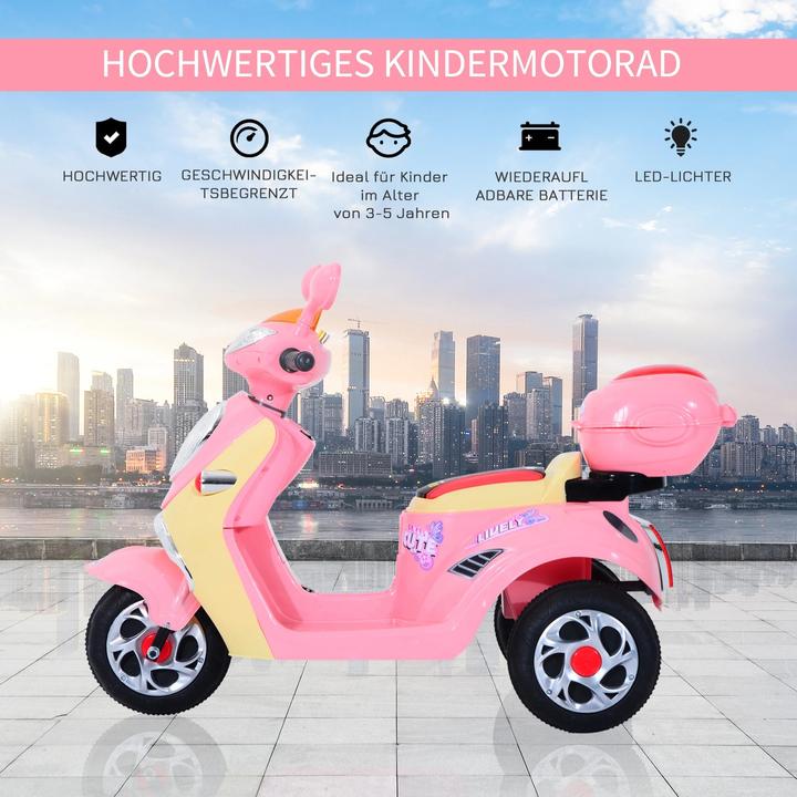 Immagine prodotto Homcom Triciclo elettrico per bambini, 6V, metallo+PP, 108x51x75cm Rosa+Giallo