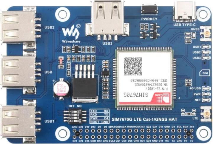 Image du produit WaveShare SIM7670G 4G LTE/GPS HAT pour Raspberry Pi