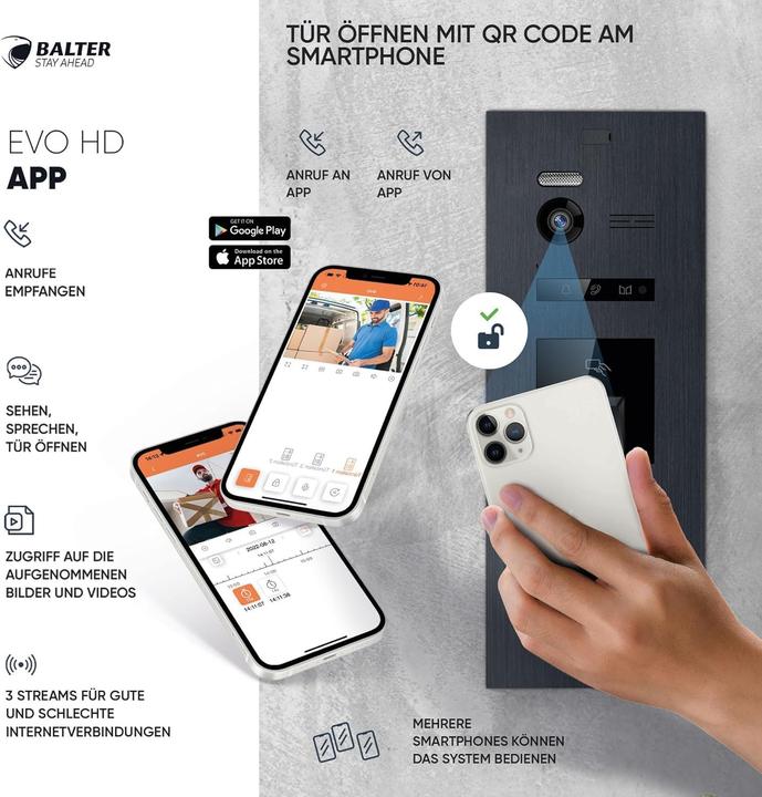 Produktbild Balter EVO-HD Video-Türsprechanlage mit Fingerprint für 4-Familienhaus (App, Kabelgebunden)