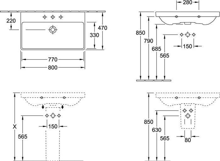 Produktbild Villeroy & Boch Mbel-Waschtisch Avento 80 cm wei 41568001 (470 mm, 800 mm)