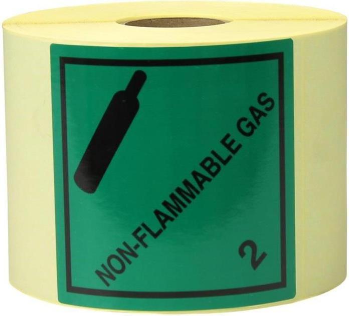 Actual product image Transpak Labels dimensions 100x100mm paper green imprint Non Flammable Gas