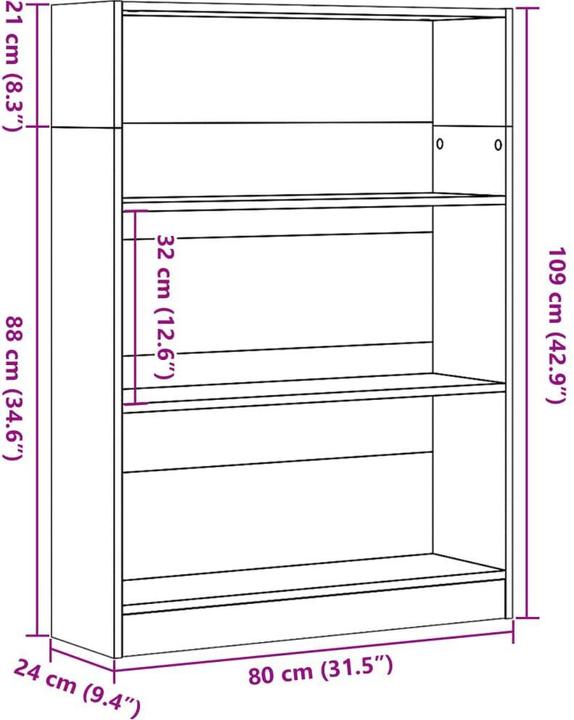 Actual product image VidaXL Bücherregal Regal Standregal Büroregal Aktenregal Aufbewahrungsregal Weiss (80 x 24 x 109 cm)