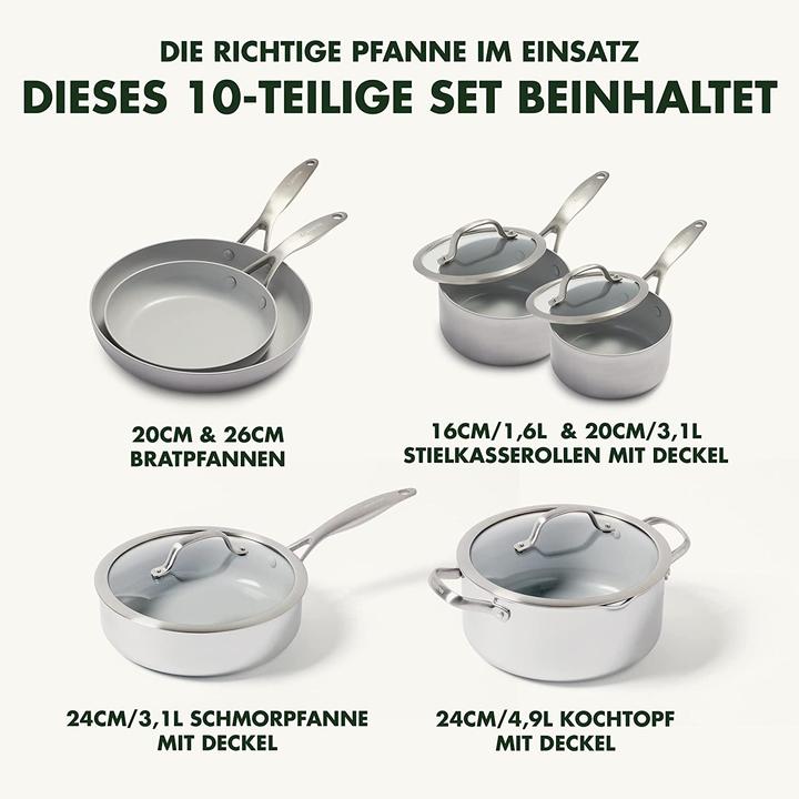 Produktbild Greenpan Venice Pro Tri-Ply Edelstahl Topf- und Pfannen-Set 10-teilig (26 cm, Pfannenset + Topfset, Edelstahl)