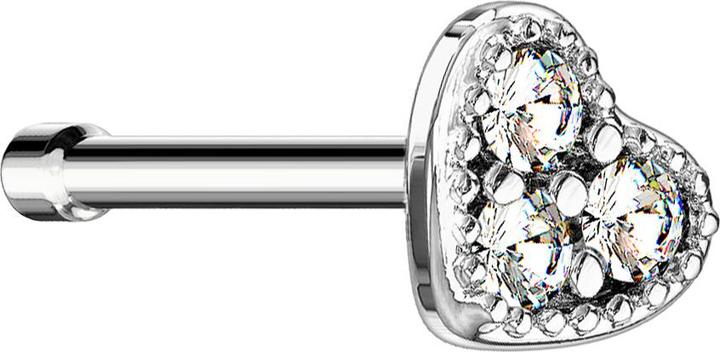 Star Piercing Nasenstecker gerade silber Herz Kristall silber (Chirurgenstahl 316L, Messing)