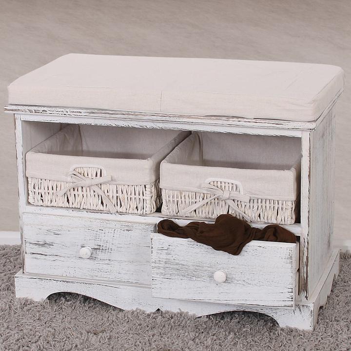 Produktbild JOHN316 Sitzbank 2 Körbe Shabby-Look (62 cm)