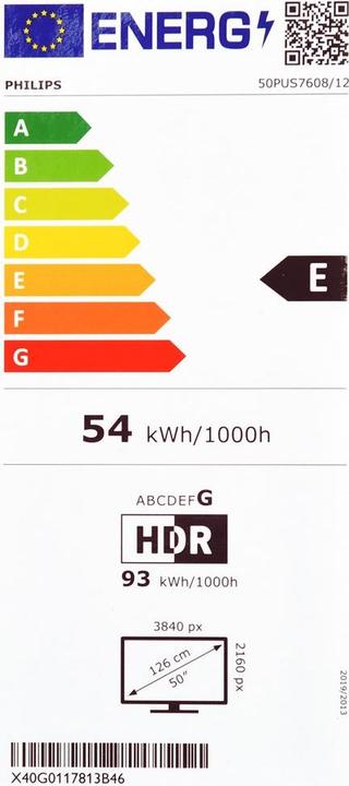 Etichetta energetica Philips 50PUS7608/12 (50", PUS7608, LED, 4K, 2023)