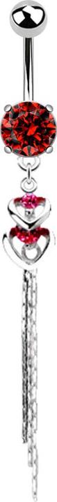 Star Piercing Banane silber mit Kugel und Kugel Kristall rot Anhänger zwei Herzen glitzerfaden (Chirurgenstahl 316L, Messing)