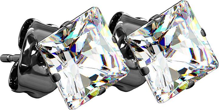 Star Piercing Ohrstecker schwarz mit quadratischem Kristall silber (ohne Messing, Chirurgenstahl 316L)
