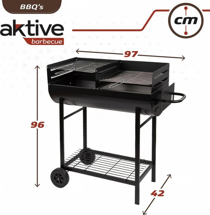 Immagine prodotto Aktive Barbecue a carbonella con ruote Plastica attiva Metallo smaltato 97 x 96 x 42 cm Nero
