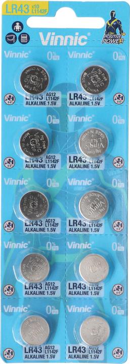 Produktbild Vinnic 10er Set LR43, VA12GA, 186, 84, LR1142, G12, AG12, L1142, RW84, D186 (10 Stk., LR43, 80 mAh)