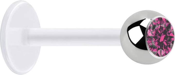 Star Piercing Micro Labret transparent mit Kugel silber und Kristall pink (ohne Messing, Chirurgenstahl 316L, Bioflex)