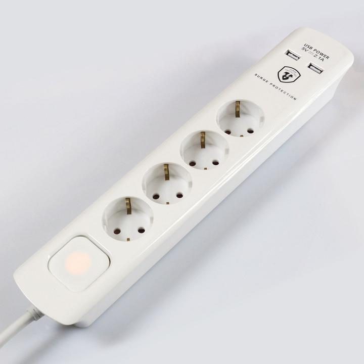Produktbild FeinTech MD000633 6-fach Stromleiste mit 2x USB | Schnellladung | 3m | Überspannungsschutz (6 x, 3 m)