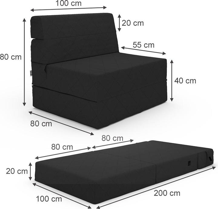Produktbild VitaliSpa Sofa Lima, Schwarz, 100 cm mit Schlaffunktion