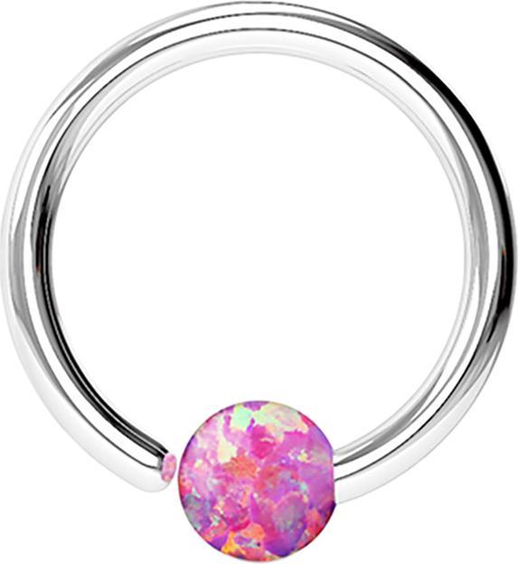 Star Piercing Micro Closure Ring silber mit Kugel Opal einseitig fixiert pink (ohne Messing, Chirurgenstahl 316L)