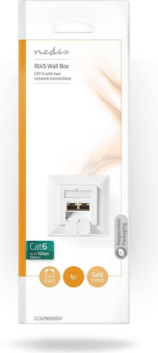 Produktbild Nedis Netzwerk-Wanddose | Unterputz | 2-Port port(s) | CAT6 | Gerade | Buchse | Vergoldet | PVC | We