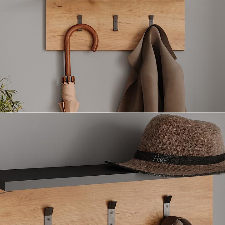 Produktbild Vichy Garderobe mit Hutablage Orlando, Anthrazit/Goldkraft Eiche, 60 x 21.6 cm