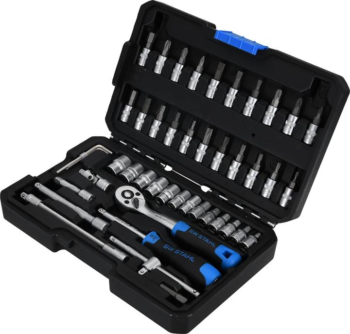 Produktbild SW-Stahl 07748L Steckschlüsselsatz 1/4" Zoll Sechskant I Werkzeugkoffer 48-teilig I Knarrenkasten kl