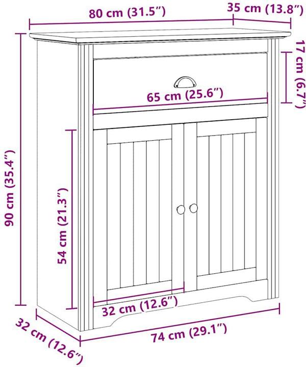 Produktbild VidaXL Flurschrank BODO Weiss und Braun 80x35x90 cm Flurmöbel Schrank (80 x 35 x 90 cm)