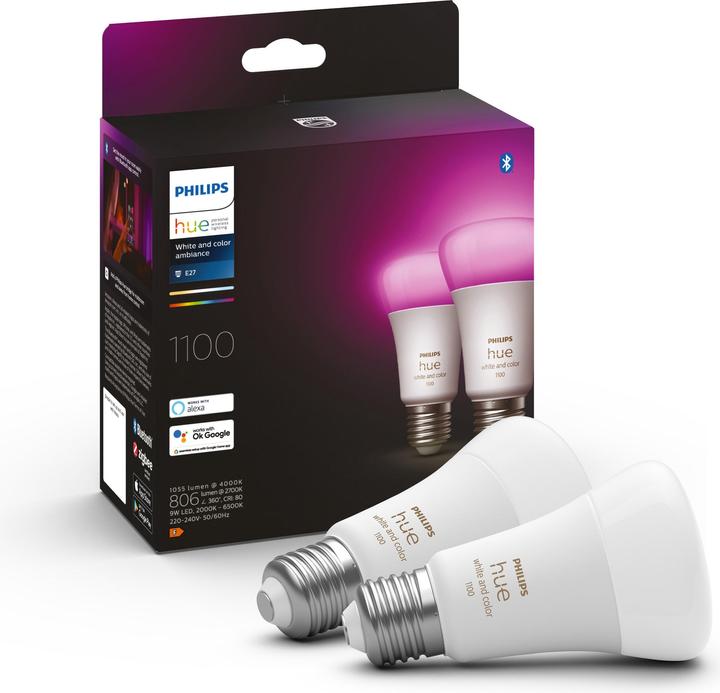Immagine prodotto Philips Hue White & Color Ambiance BT (E27, 9 W, 1100 lm, 2 x, F)