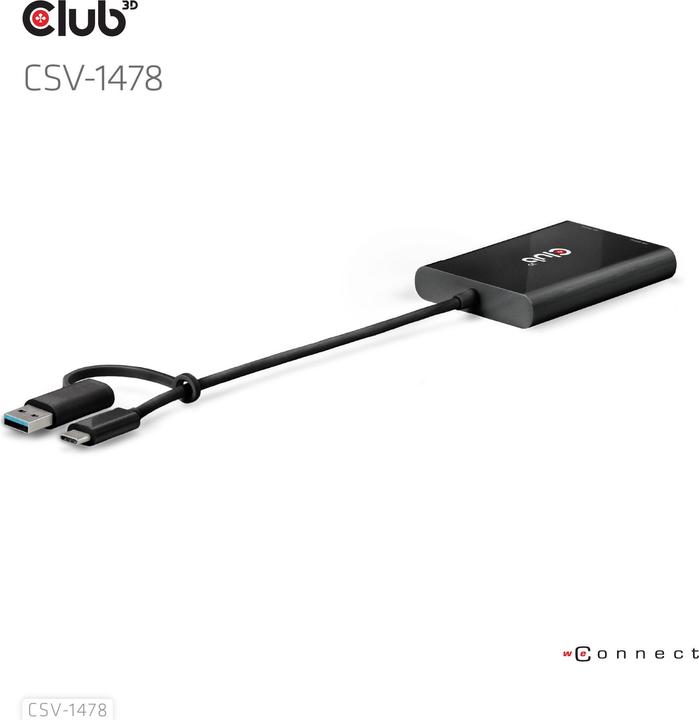 Actual product image Club 3D Club3D Adapter USB-C > 2x DP 4K@60Hz with USB-A Adapter St/Bu retail (USB-A, 27.50 cm)