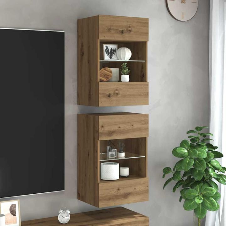 Image du produit VidaXL Meubles TV muraux avec lampes LED 2 pcs. Chêne Artisan Meuble TV suspendu