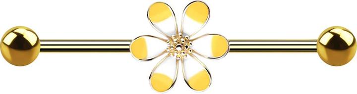 Star Piercing Barbell 14k vergoldet zweifarbige Blume gelb (Chirurgenstahl 316L, Messing)