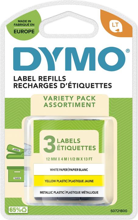 Actual product image Dymo S0721800 LetraTag Set of 3 (1.20 cm, White, Silver, Yellow)