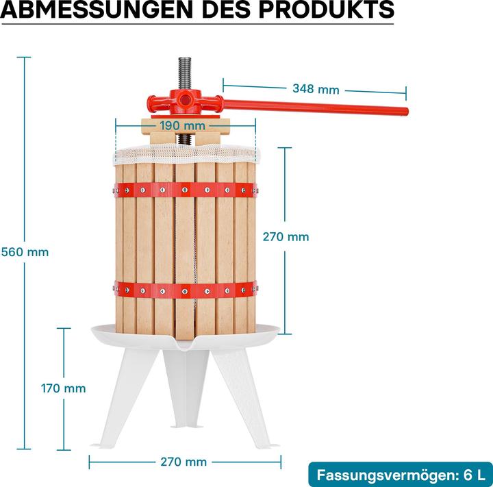 Immagine prodotto Wiltec Pressoir a frutta 6l Sac pressoir incluso e Broyeur a frutta 7l per la preparazione del caffè. (Spina UE)