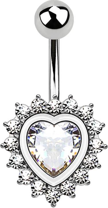 Star Piercing Banane silber Herz mit Kristallherz silber (Messing, Chirurgenstahl 316L)