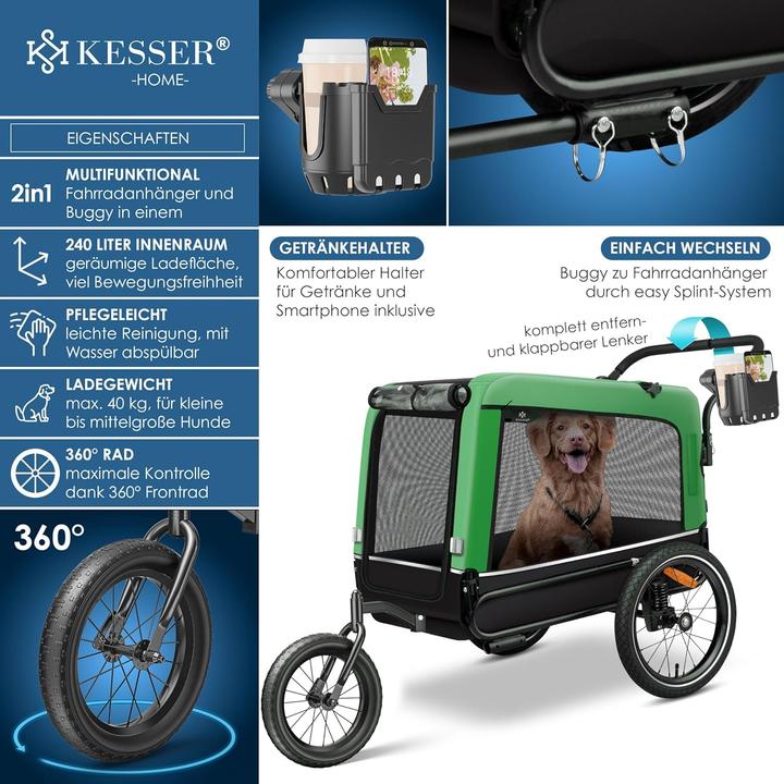 Actual product image Kesser 3-in-1 Hundeanhänger, Hundebuggy & Buggy, 40 kg belastbar