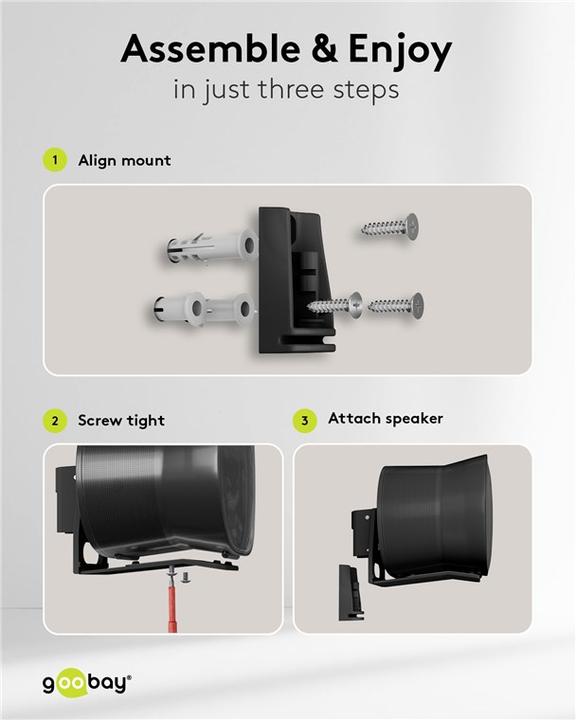 Actual product image Goobay Modern Era 3 Flex speaker wall mount, black (Set, Wall installation, Pivoting, Tiltable)
