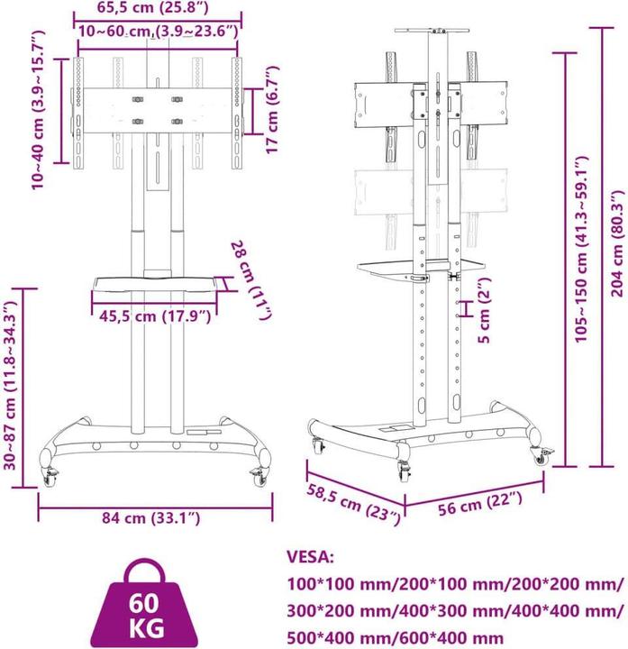 Image du produit VidaXL Support TV sur roulettes (Divers, 70", 60 kg)