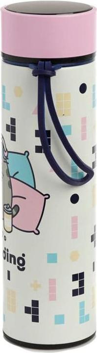 Actual product image Puckator Pusheen the Cat Computer Games Reusable Thermo Insulated Stainless Steel Drink Bottle with Digita (0.45 l)