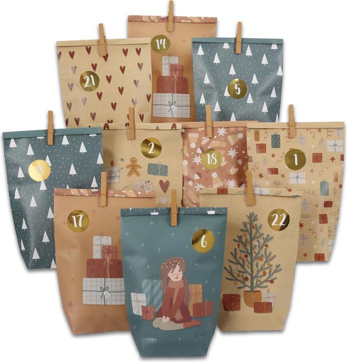 Produktbild Papierdrachen Adventskalender mit bedruckten Tüten