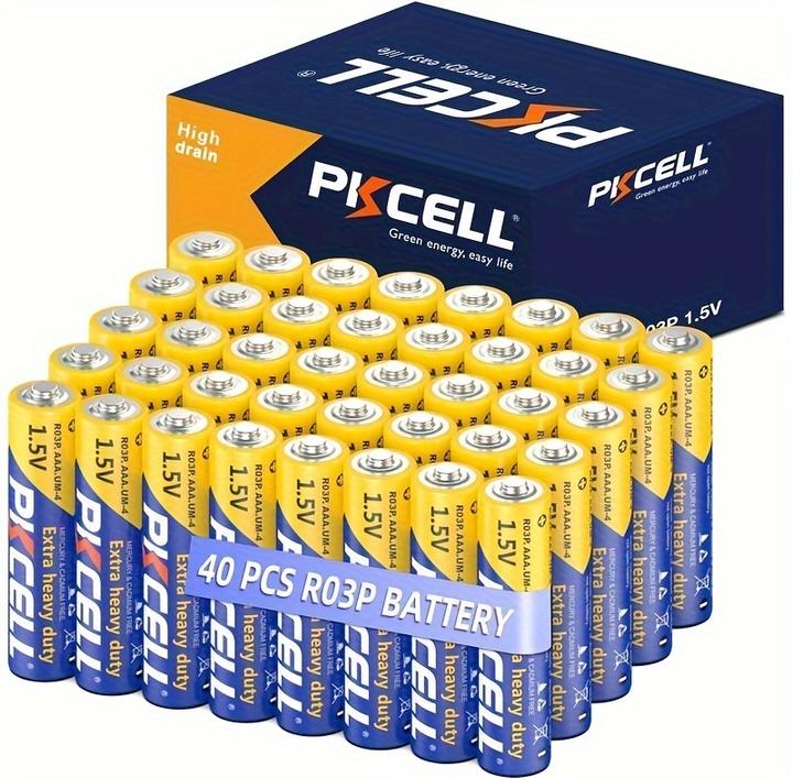 Actual product image Pkcell 40er Pack AAA 1,5V Zink-Kohle Batterien nicht wiederaufladbar (40 pcs., AAA)