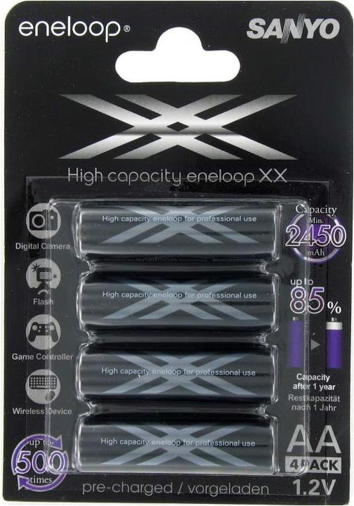 Actual product image AccuCell 4x Sanyo Eneloop XX HR-3UWX 2500mA, fast charger LCD display (4 pcs., AA, 3000 mAh, Battery + charger)
