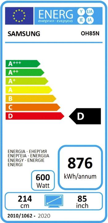 Label énergétique Samsung OH85N-SL (3840 x 2160 pixels, 84.35")