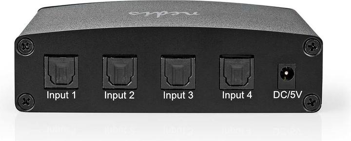 Produktbild Nedis Digital-Audio-Switch | 4-Wege | Anschlüsse – Eingang: DC Power / 4x TosLink | Anschlüsse – Aus (0.05 m)