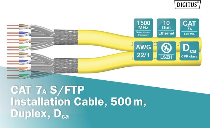 Produktbild Digitus Cat.7A S/FTP, Verlegekabel, 500 m, duplex, Dca (S/FTP, CAT7a, 500 m)