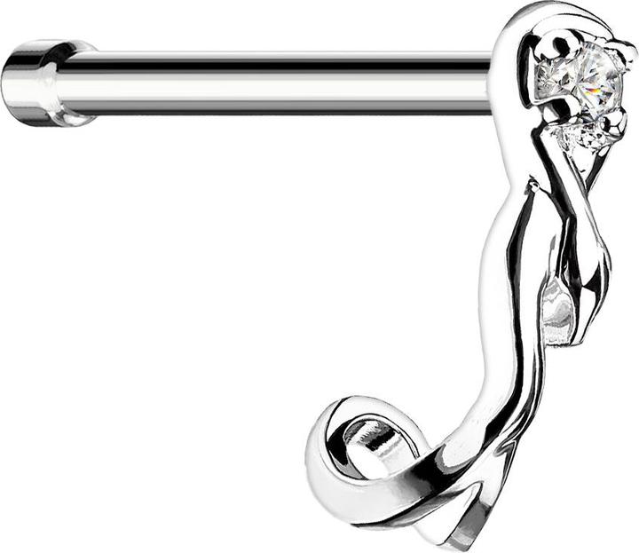 Star Piercing Nasenstecker gerade silber Schlange mit Kristall (Messing, Chirurgenstahl 316L)