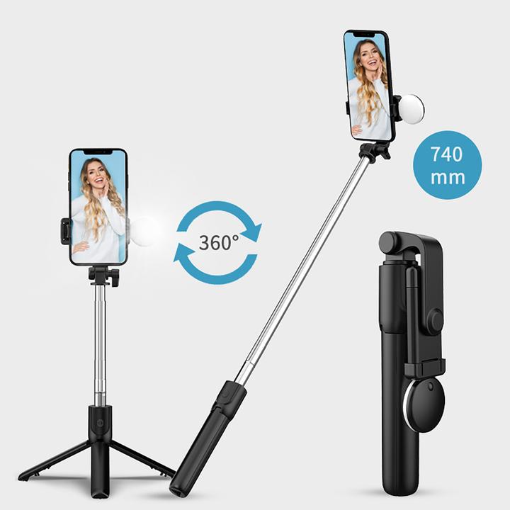 Actual product image Hurtel Selfie stick WR1YXS telescopic tripod 0.71m with round lamp - black