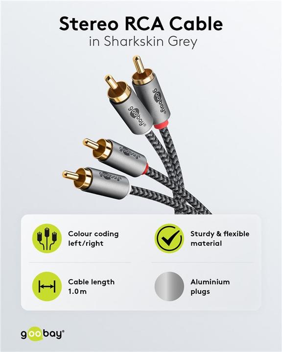 Immagine prodotto Goobay Cavo stereo cinch, 1 m, grigio pelle di squalo (1 m, Cinch)