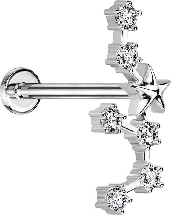 Immagine prodotto Star Piercing Micro Labret filo interno in argento segno zodiacale Sagittario con cristalli (Acciaio chirurgico 316L, Ottone)