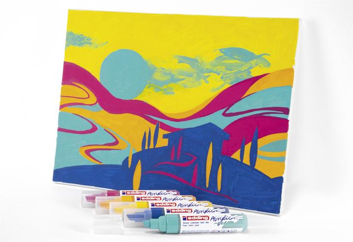 Produktbild Edding Acrylmarker (Enzianblau, Sonnengelb, Verkehrsgelb, Türkis, Telemagenta, 10 mm, 5 x)