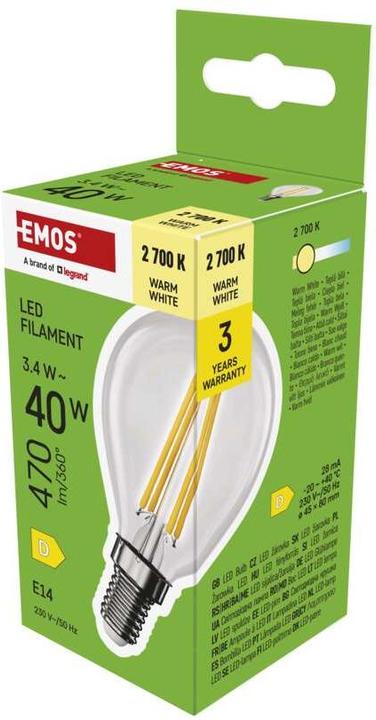Produktbild Emos LED Lampe Filament Mini Globe / E14 / 3,4 W (40 W) / 470 lm / Warmweiss (E14, 3.40 W, 470 lm, 1 x, D)